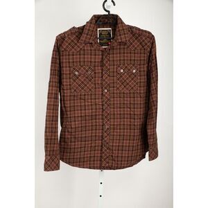 Jordan Craig Shirt Mens Large Brown Plaid Pockets Epaulets Long Sleeve